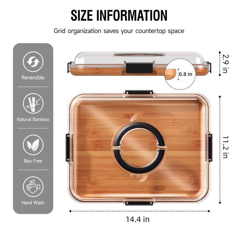 Renmxj Charcuterie Board with Clear Lid  Travel Portable Cheese Board Charcuterie Boxes Cutting Boards for Kitchen  House Warming Gifts New Home  Gifts for Women (1 Compartments Black) - Image 2